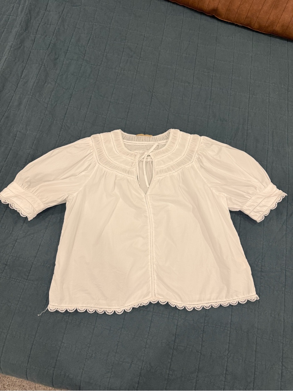 Ulla Johnson Cream Tie-Neck Puff Sleeve Blouse - Picture 6 of 6